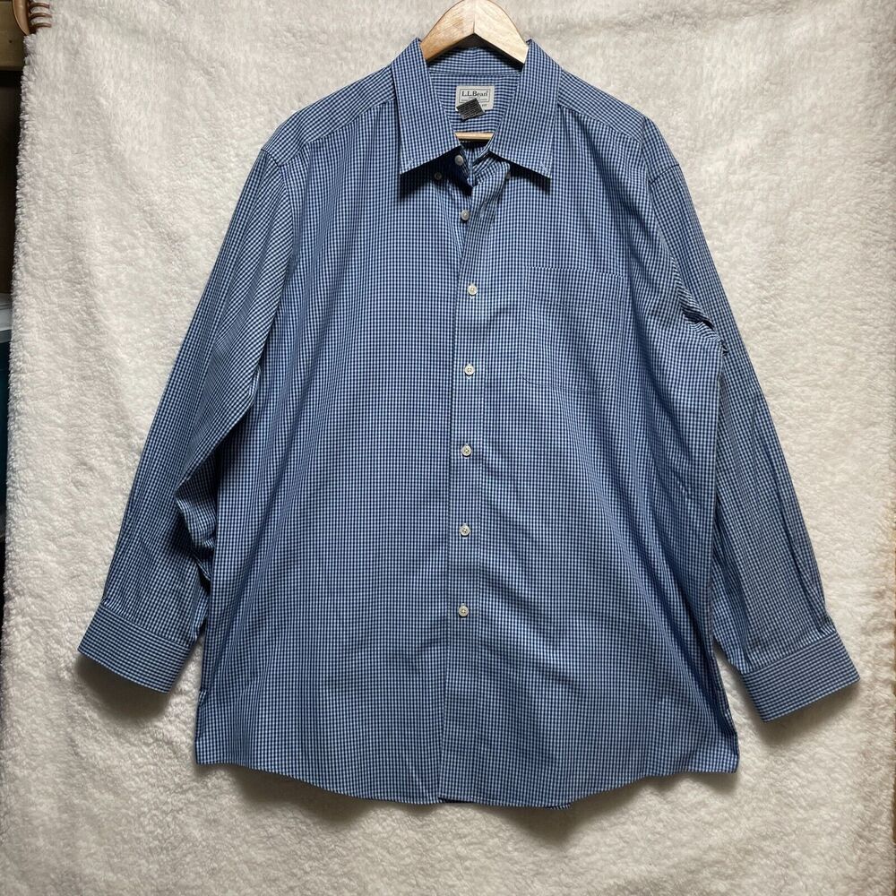 L.L. Bean Men’s Traditional Fit Gingham Shirt‎ 17.5-34 Blue 100% Cotton Casual